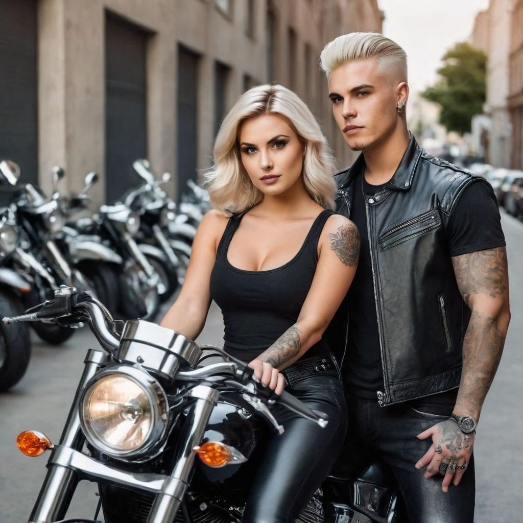 cool guy and hot girl riding motorcycle