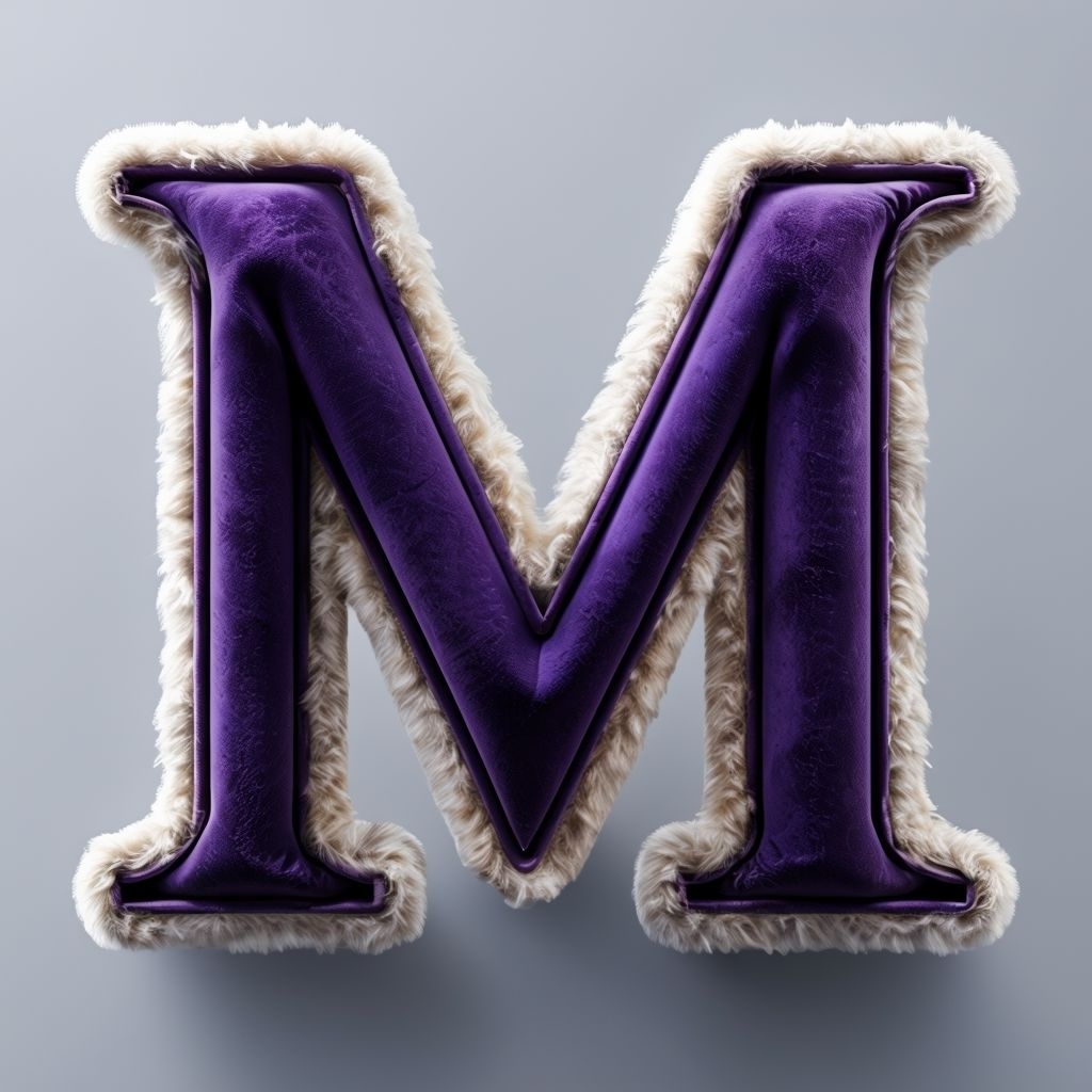 Luxurious Amethyst Velvet Letter M with Fur Trim Monogram