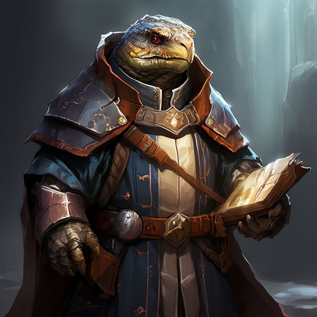 Tortle cleric dnd 5e holding a warhammer and wearing a coat by ...