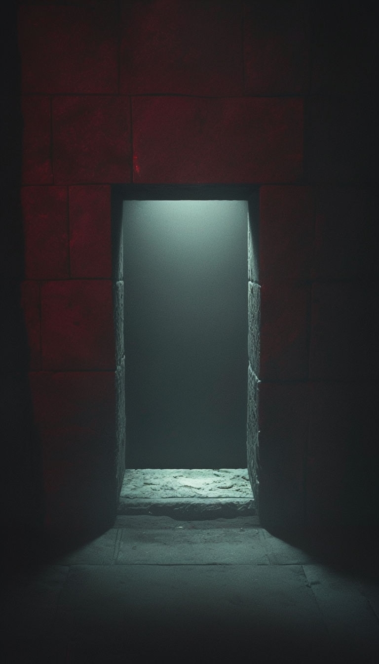 Eerie Illuminated Doorway in Dark Stone Walls Mobile Wallpaper