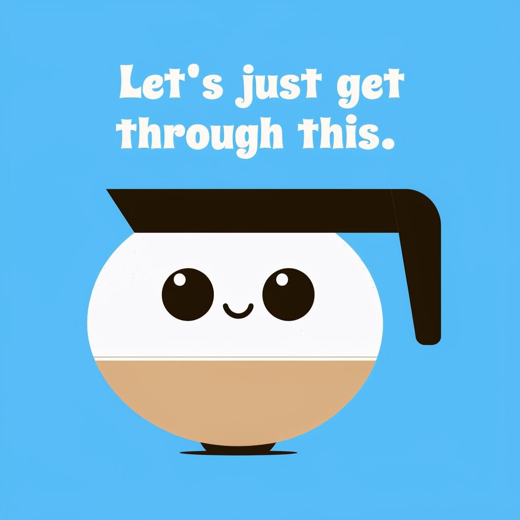Playful Cartoon Coffee Pot with Motivational Text Mug