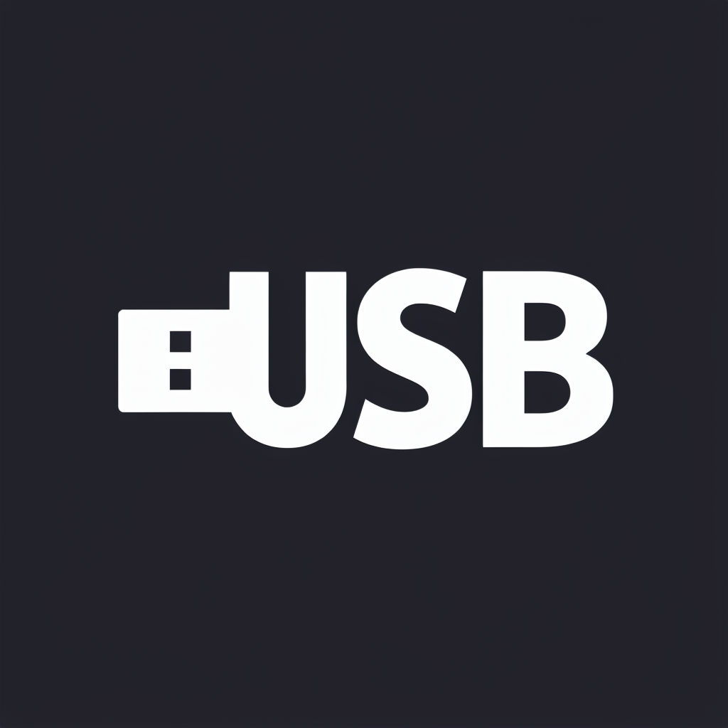 Minimalist USB Flash Drive Icon with Bold Typography Logo