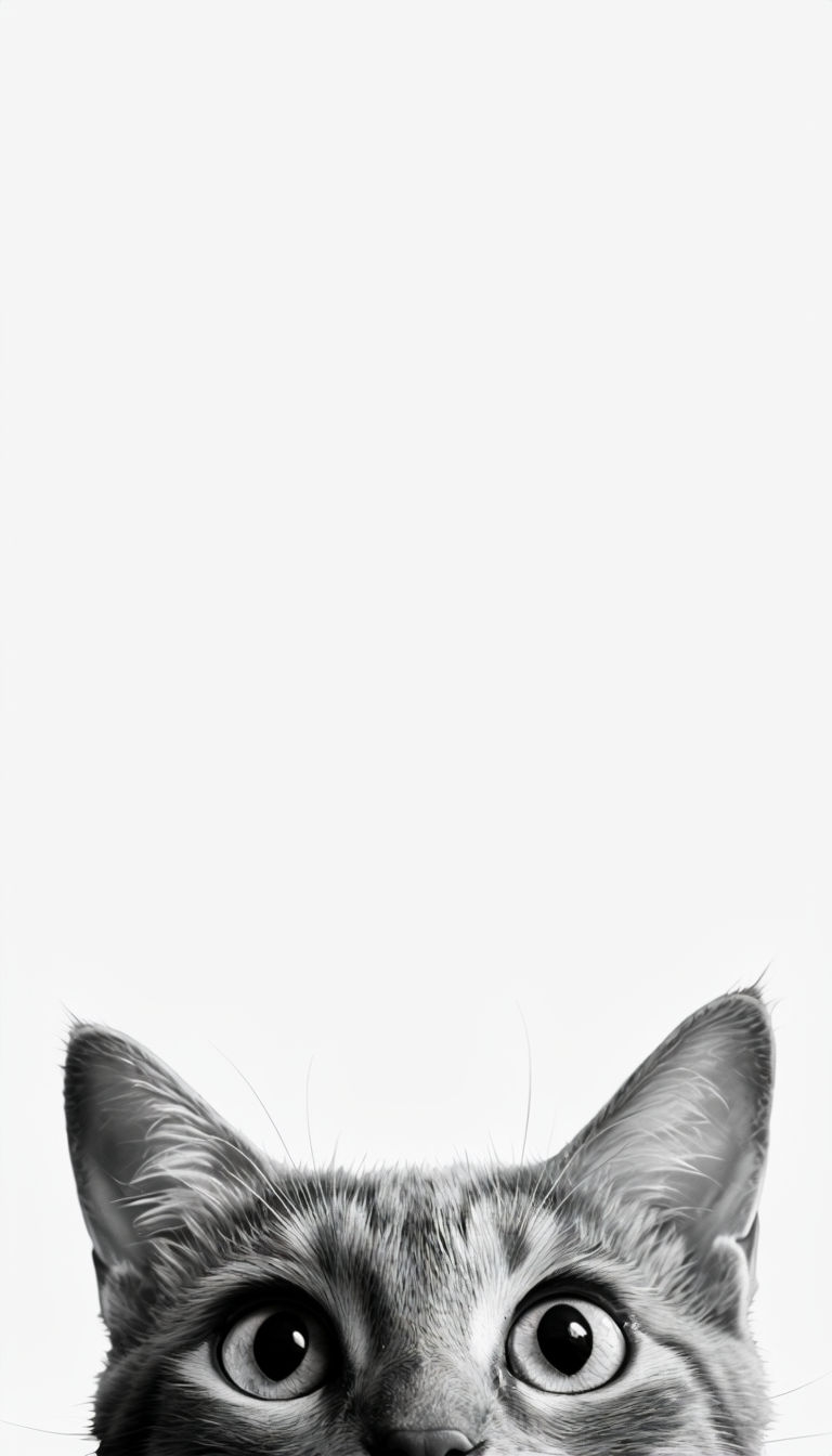 Surprised Cat Head Black and White Digital Illustration Mobile Wallpaper