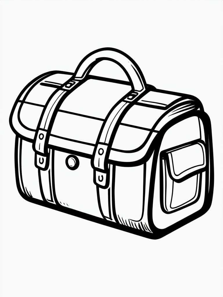 Stylized Black and White Motorcycle Bag Line Drawing Coloring Book Page