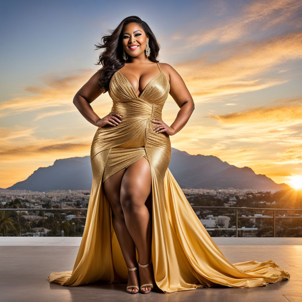 a gorgeous Jamaican full-figured model as a goddess