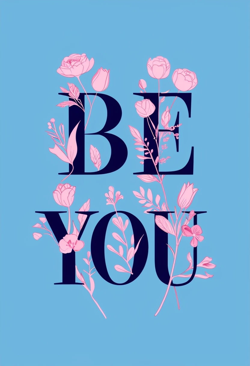 Elegant BE YOU Motivational Typography Poster with Floral Elements Social Media Post