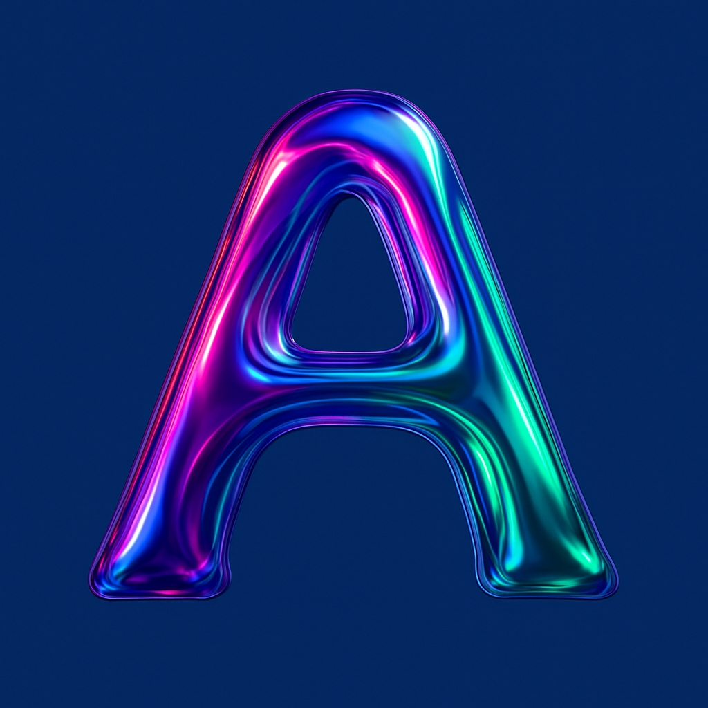 Futuristic Glossy Letter A on Navy Background Monogram