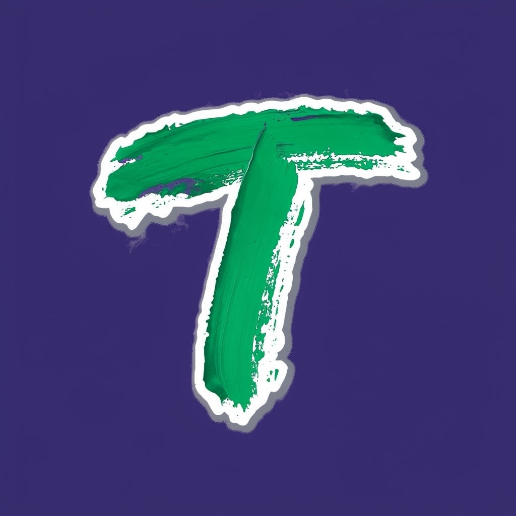 Vibrant Green Hand-Painted Letter T Against Deep Purple Background Monogram