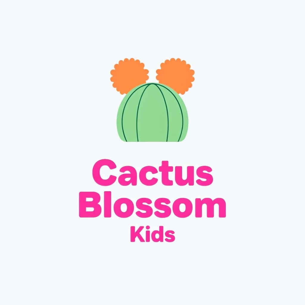 Minimalist Japandi Cactus Blossom Kids Logo Design for Children