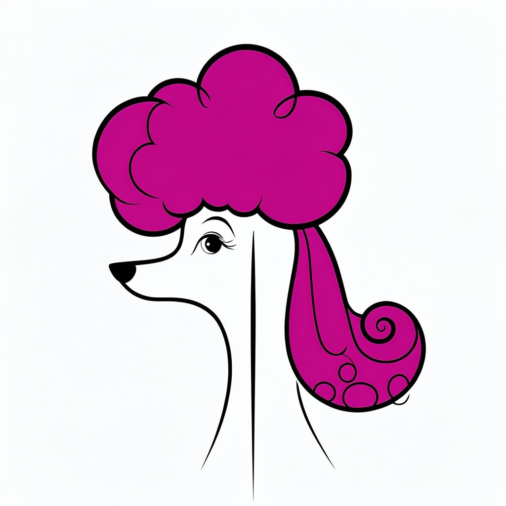 Vibrant Magenta French Poodle Cartoon Illustration Sticker