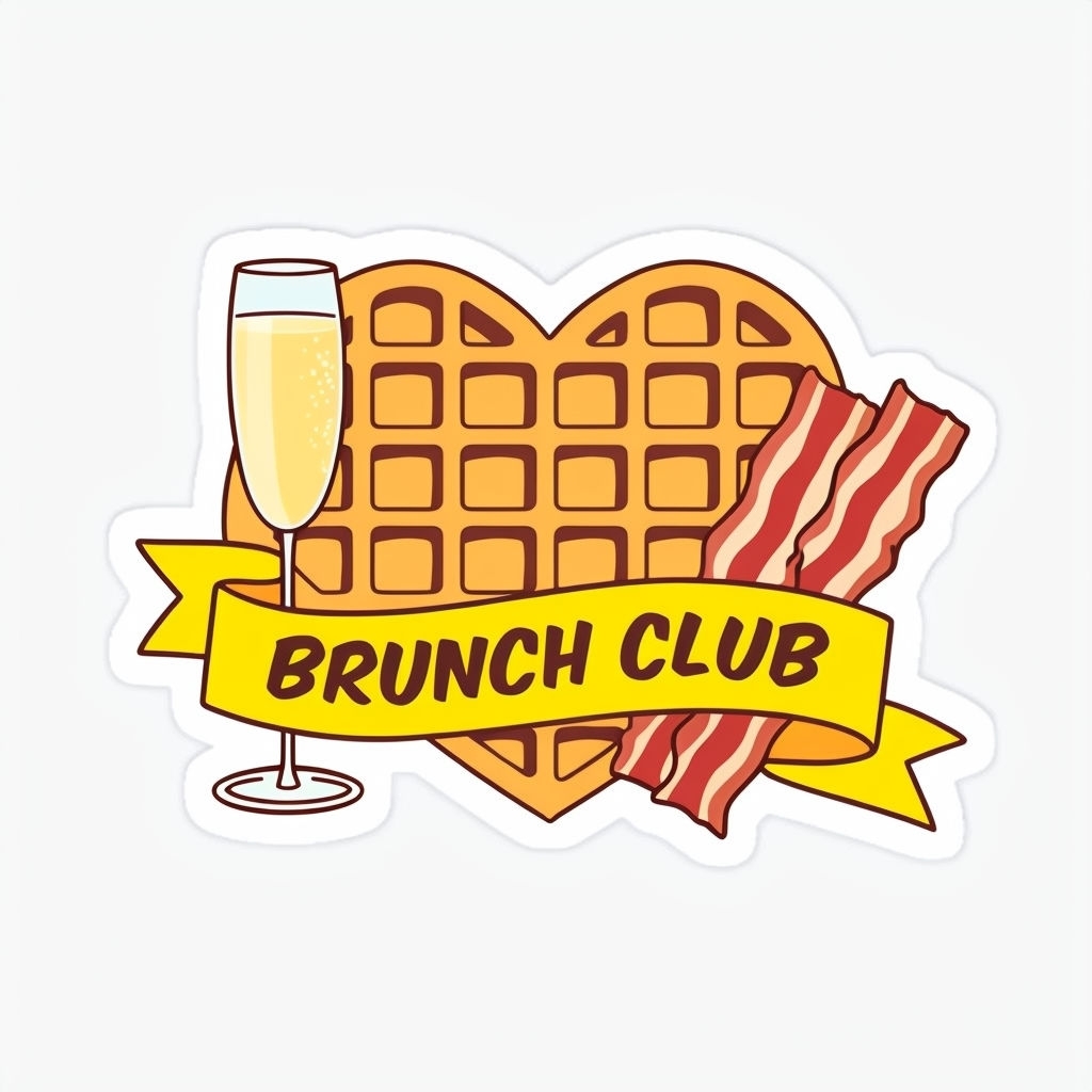 Cheerful Brunch Club Waffle and Bacon Cartoon Sticker