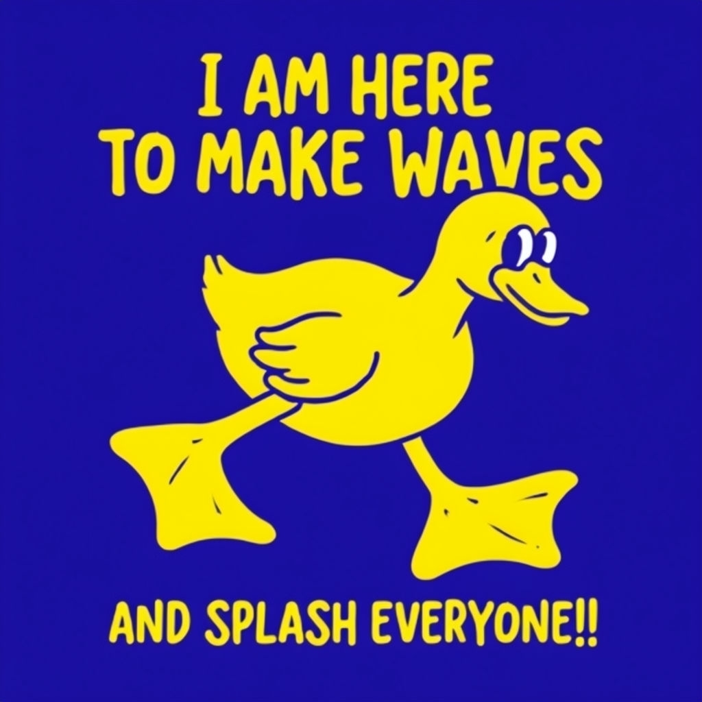 Vibrant Cartoon Duck Making Waves Fun T-Shirt