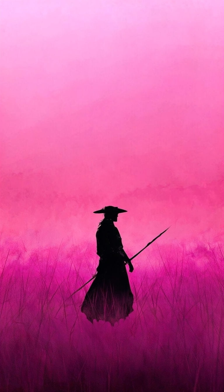 Solitary Figure in Vibrant Pink Landscape Mobile Wallpaper