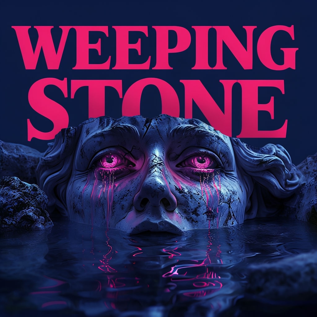 Weeping Stone Surreal Dark Fantasy Neon Art Poster for Spotify Album Cover