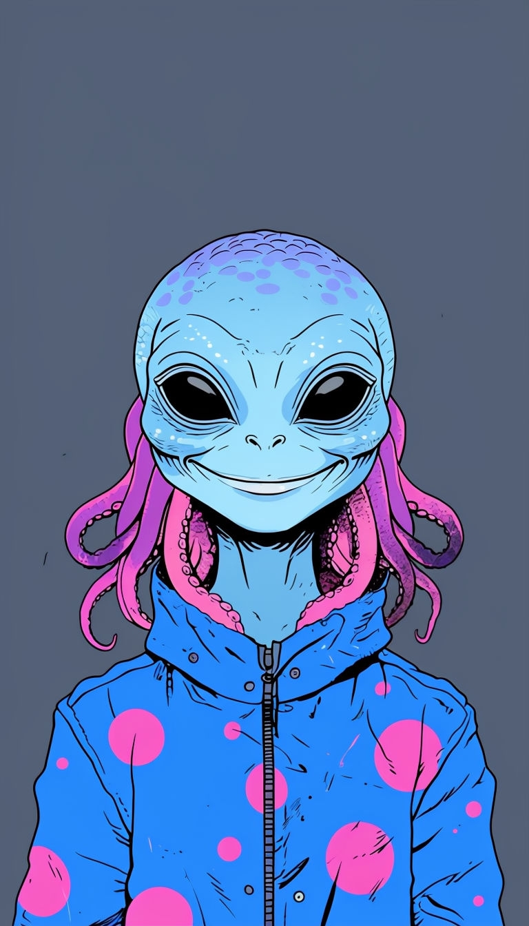 Vibrant Cartoon Alien Portrait with Tentacles Phone Case Cover