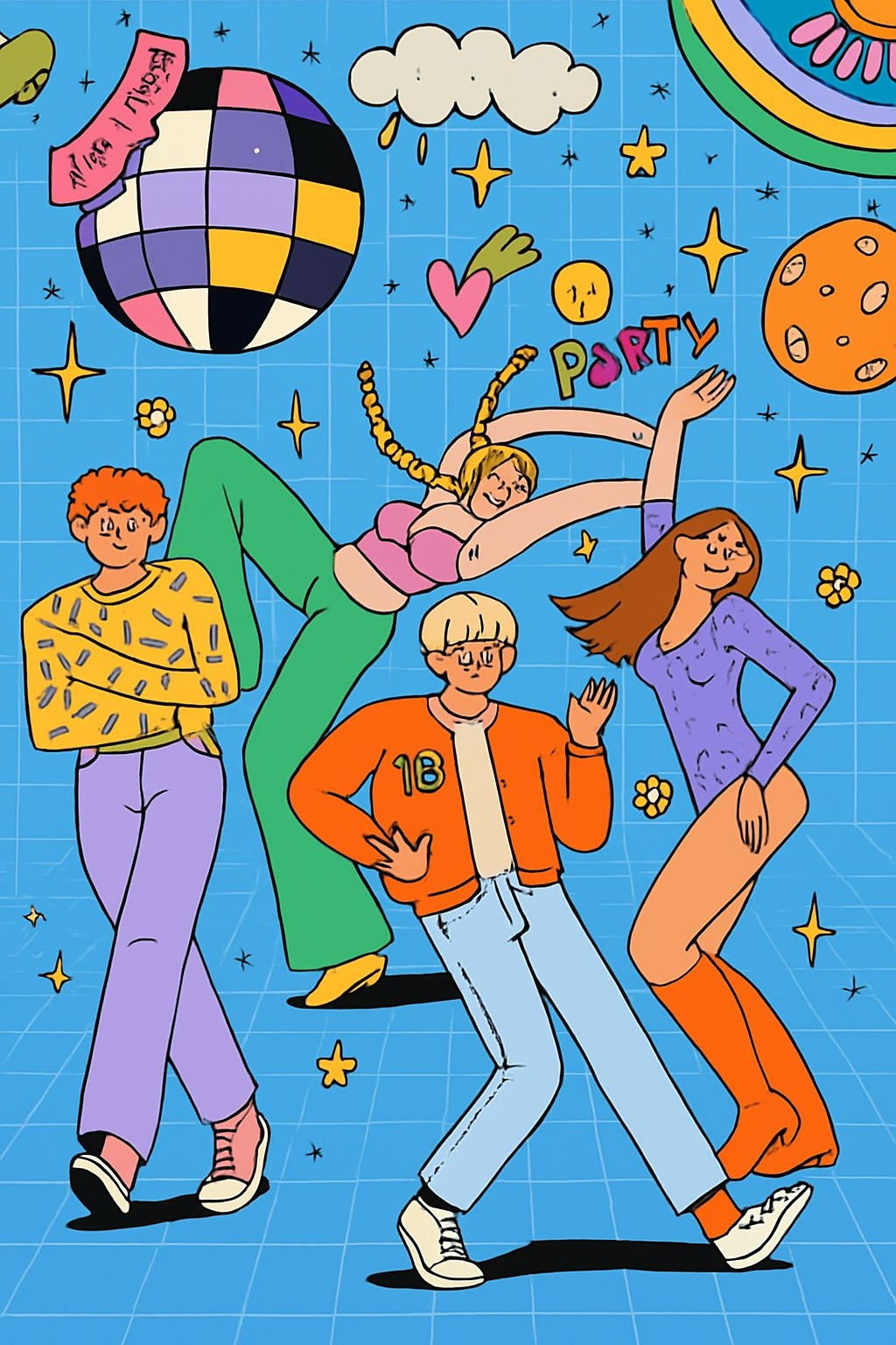 Vibrant Cartoon Party Dance Illustration T-Shirt