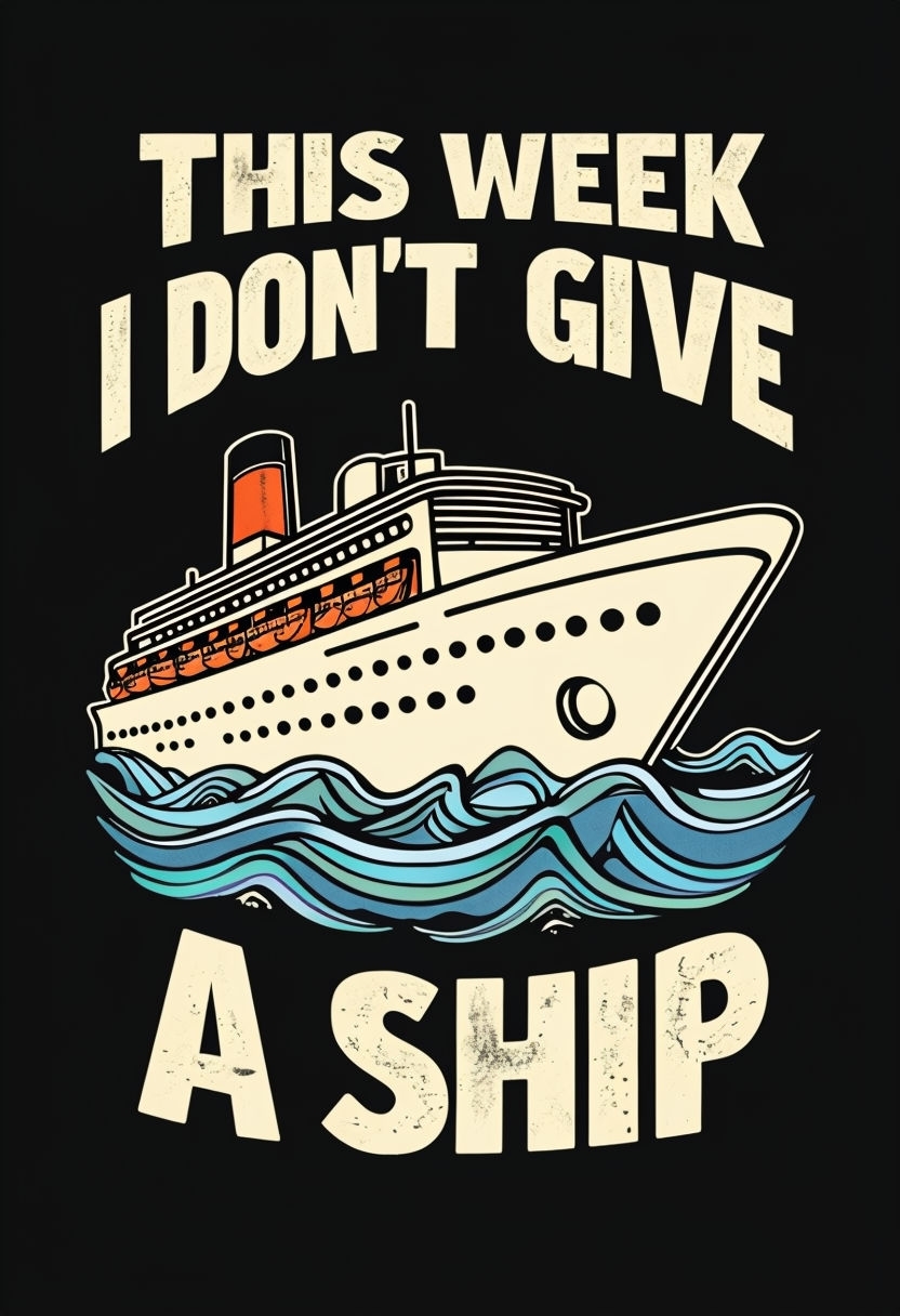 Playful Retro Cruise Ship Graphic with Vintage Text T-Shirt