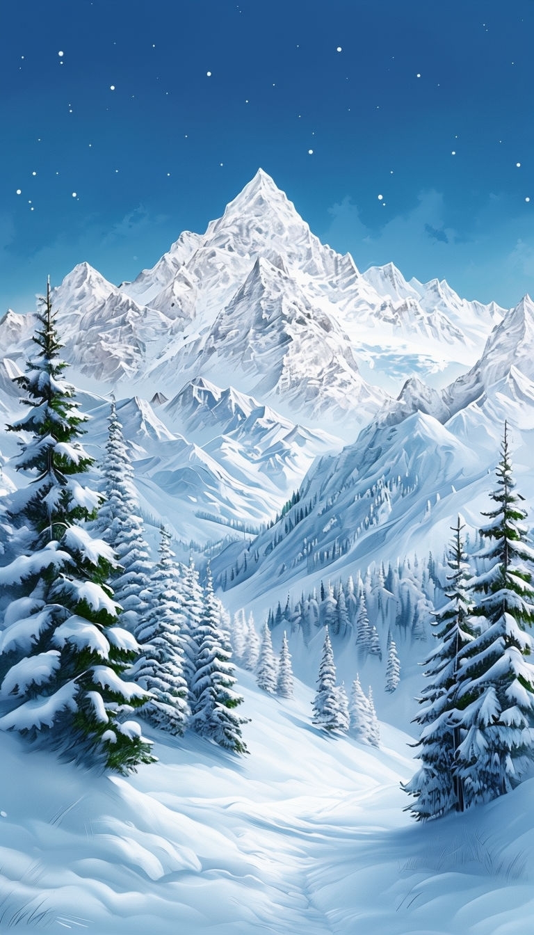 Majestic Winter Mountain Landscape with Snowy Path Mobile Wallpaper