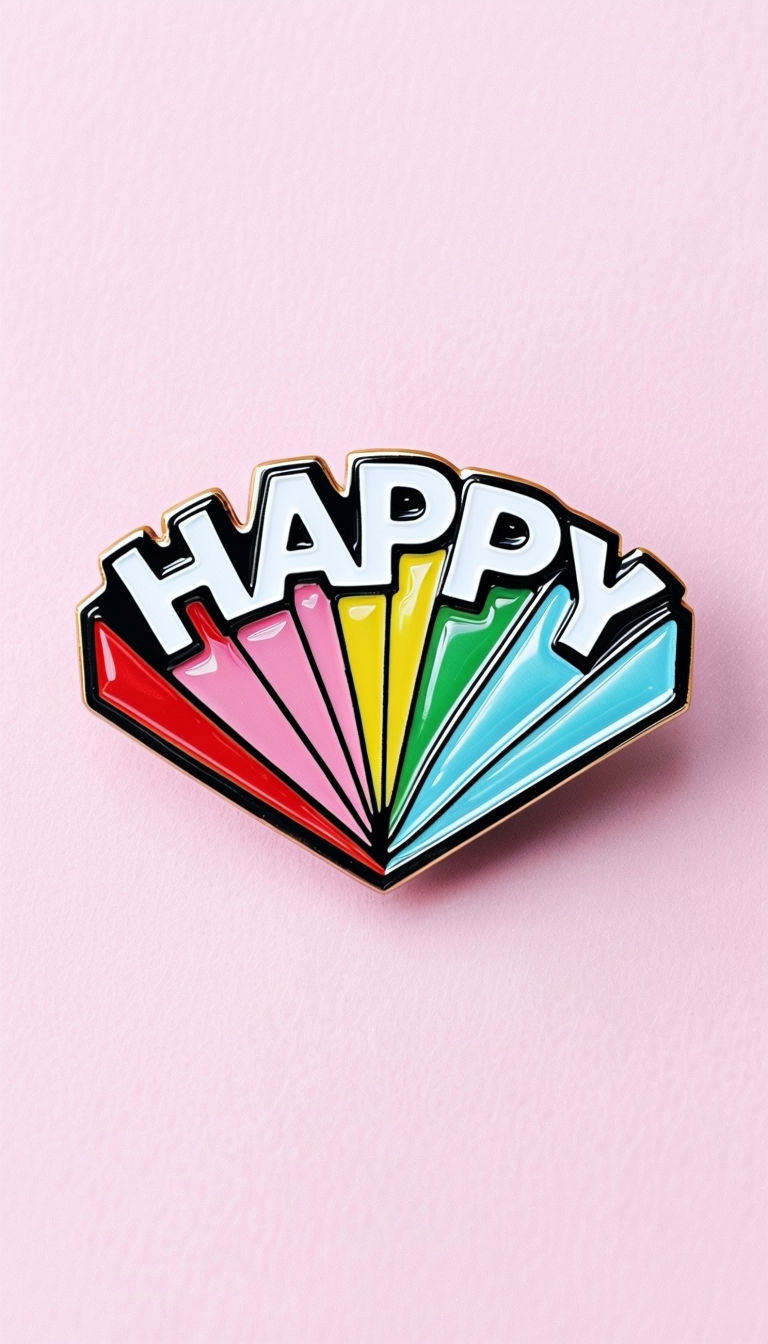 Vibrant Happy Enamel Pin Design Against Light Pink Background Phone Case Cover