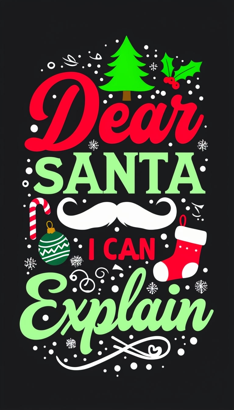 Playful 'Dear Santa I Can Explain' Christmas Art Design Poster