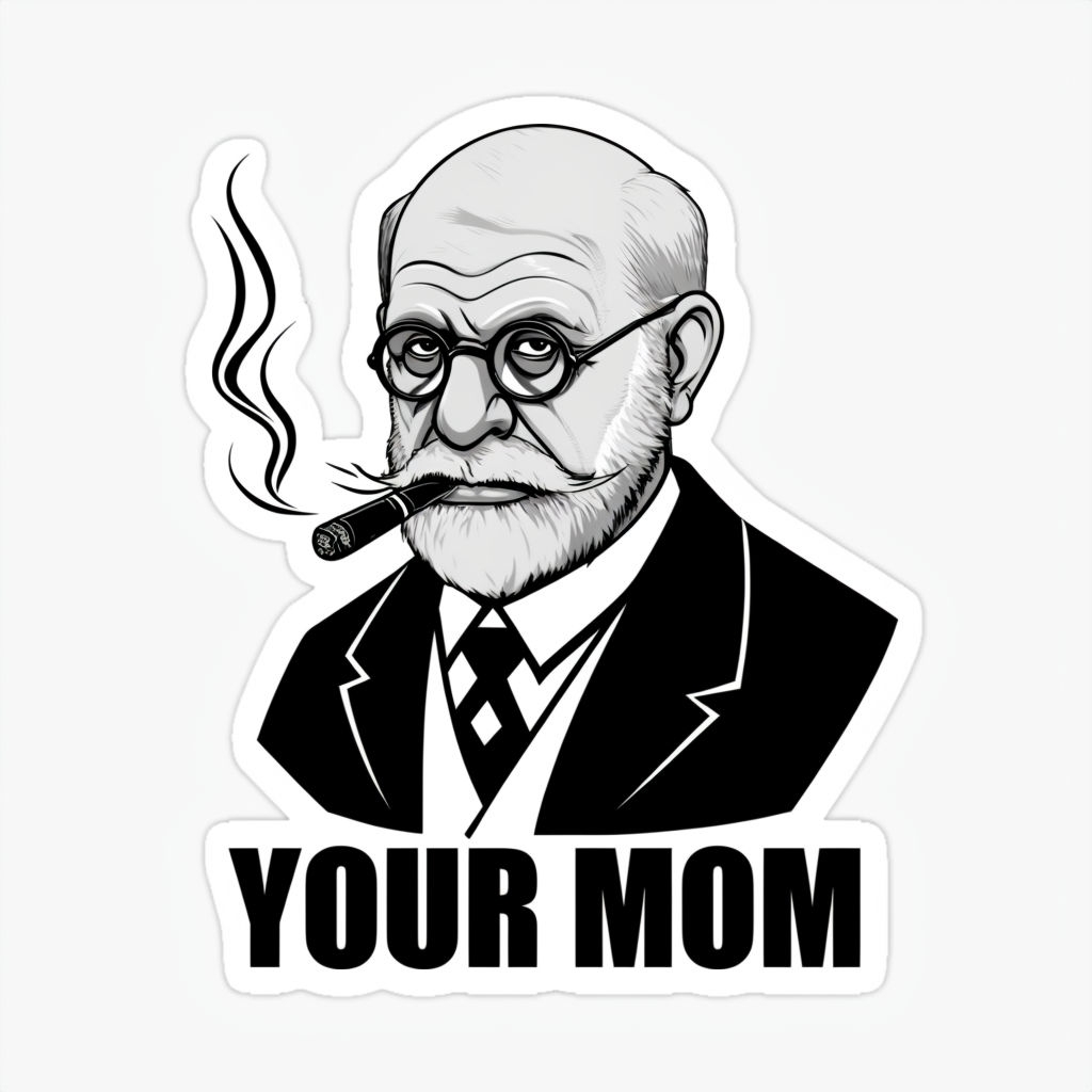 Cartoon Sigmund Freud Caricature with 'Your Mom' Text Sticker