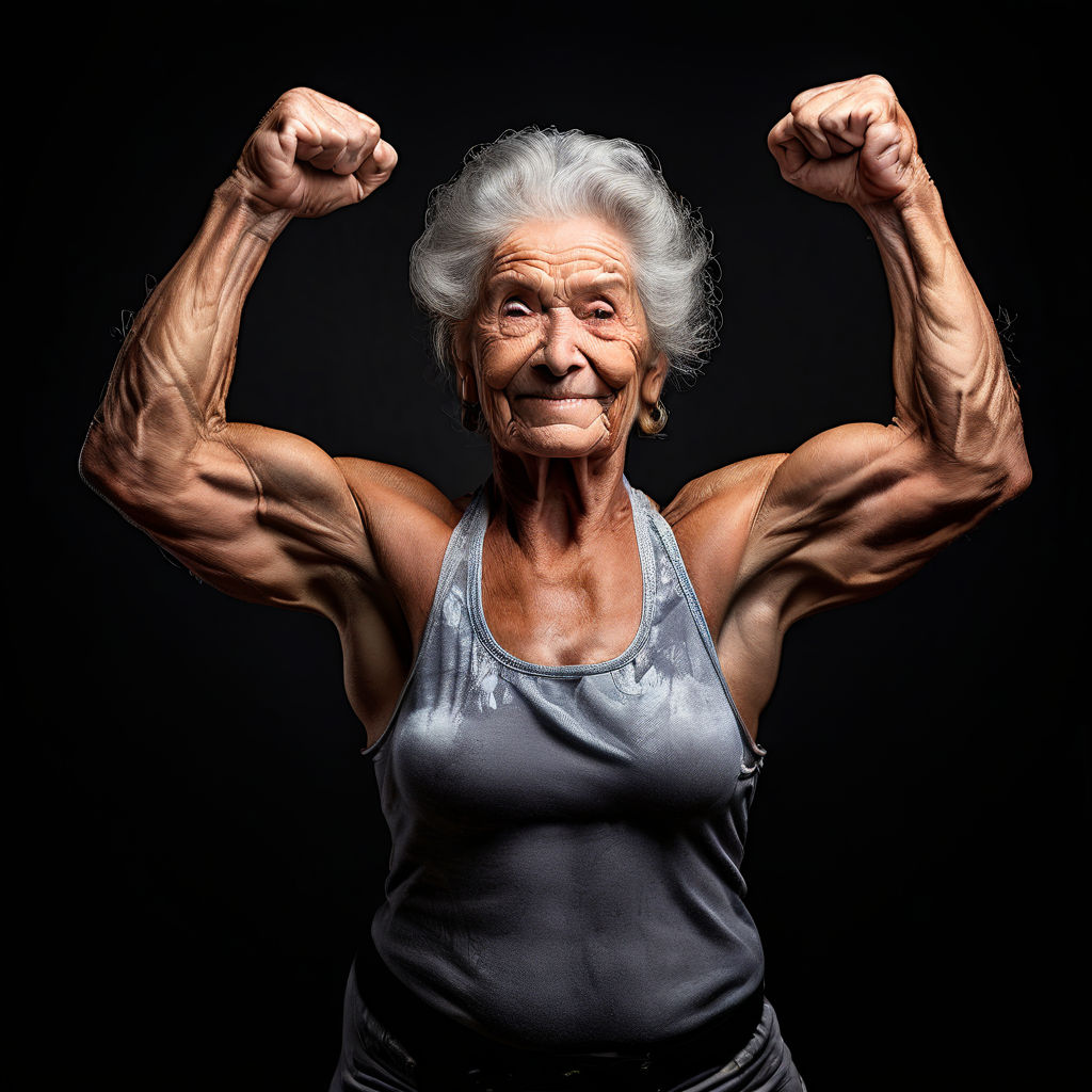 100 year old muscular pigmey woman flexing an overhead front... by Ken ...