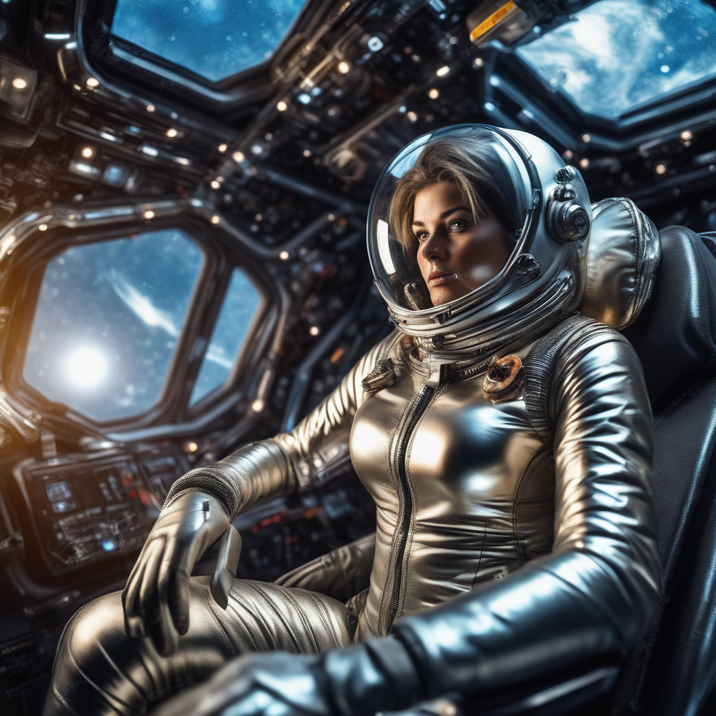 Female astronaut in metallic puffy spacesuit by Peter Möller - Playground