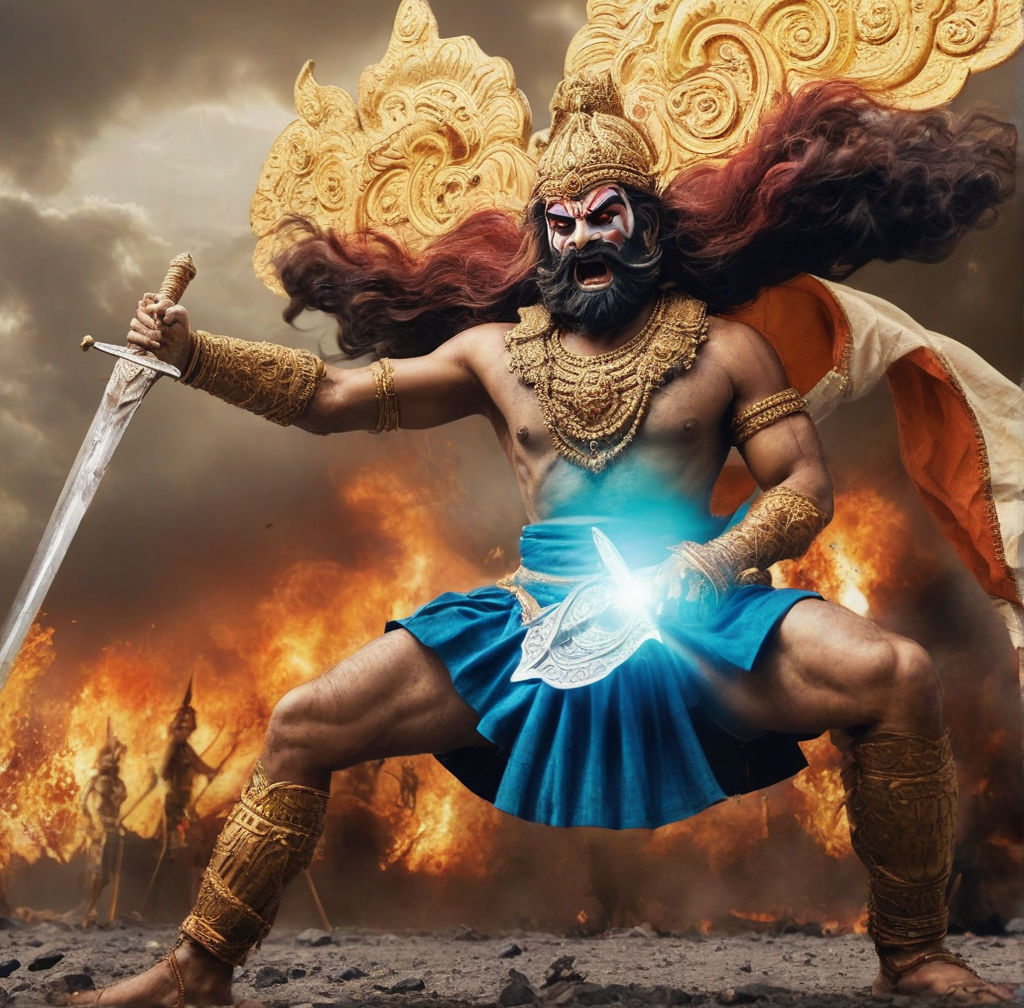 Ramayana's ravan in his ten head form with sword in his hand by Blank ...