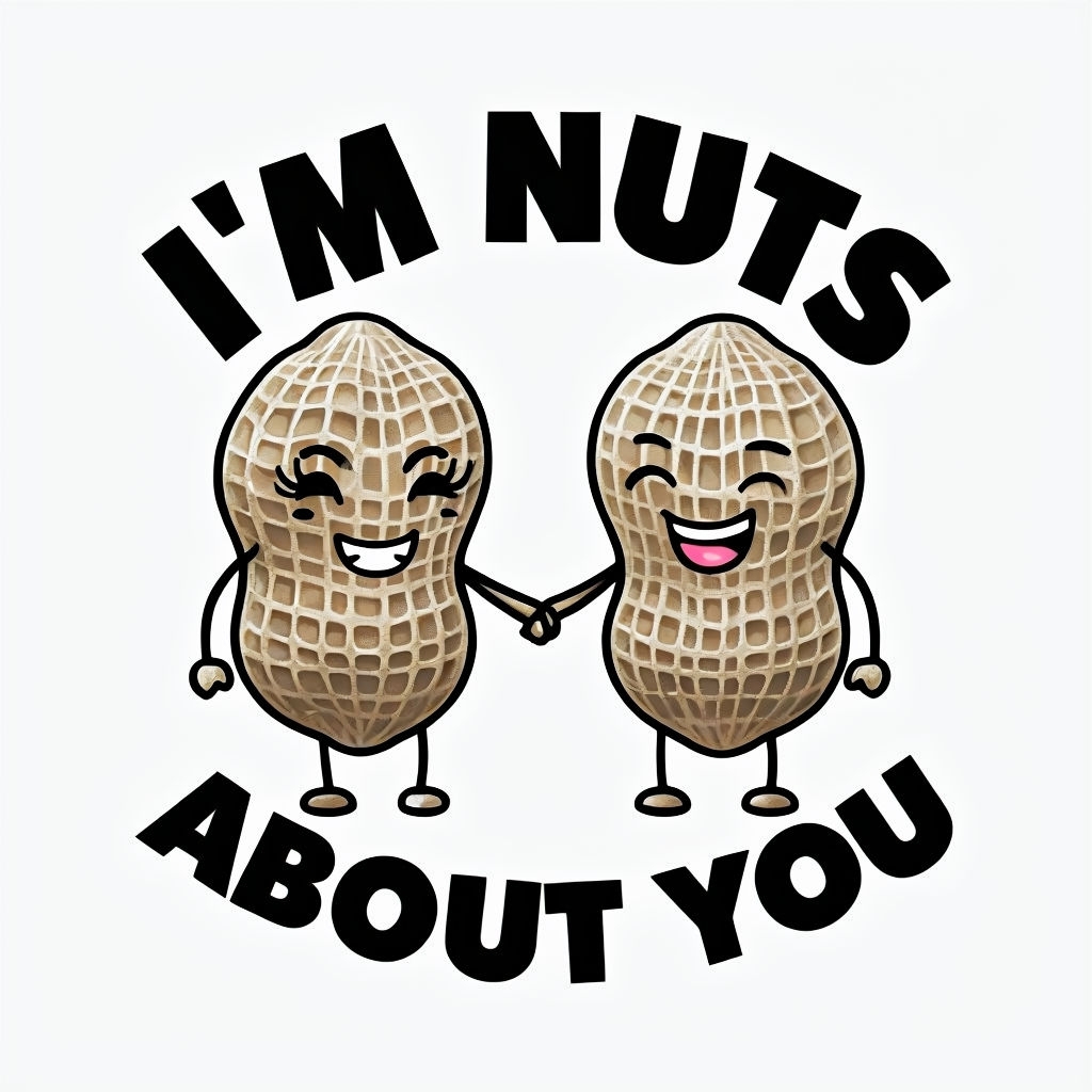 Cheerful Cartoon Peanuts Holding Hands with I'm Nuts Phrase Mug