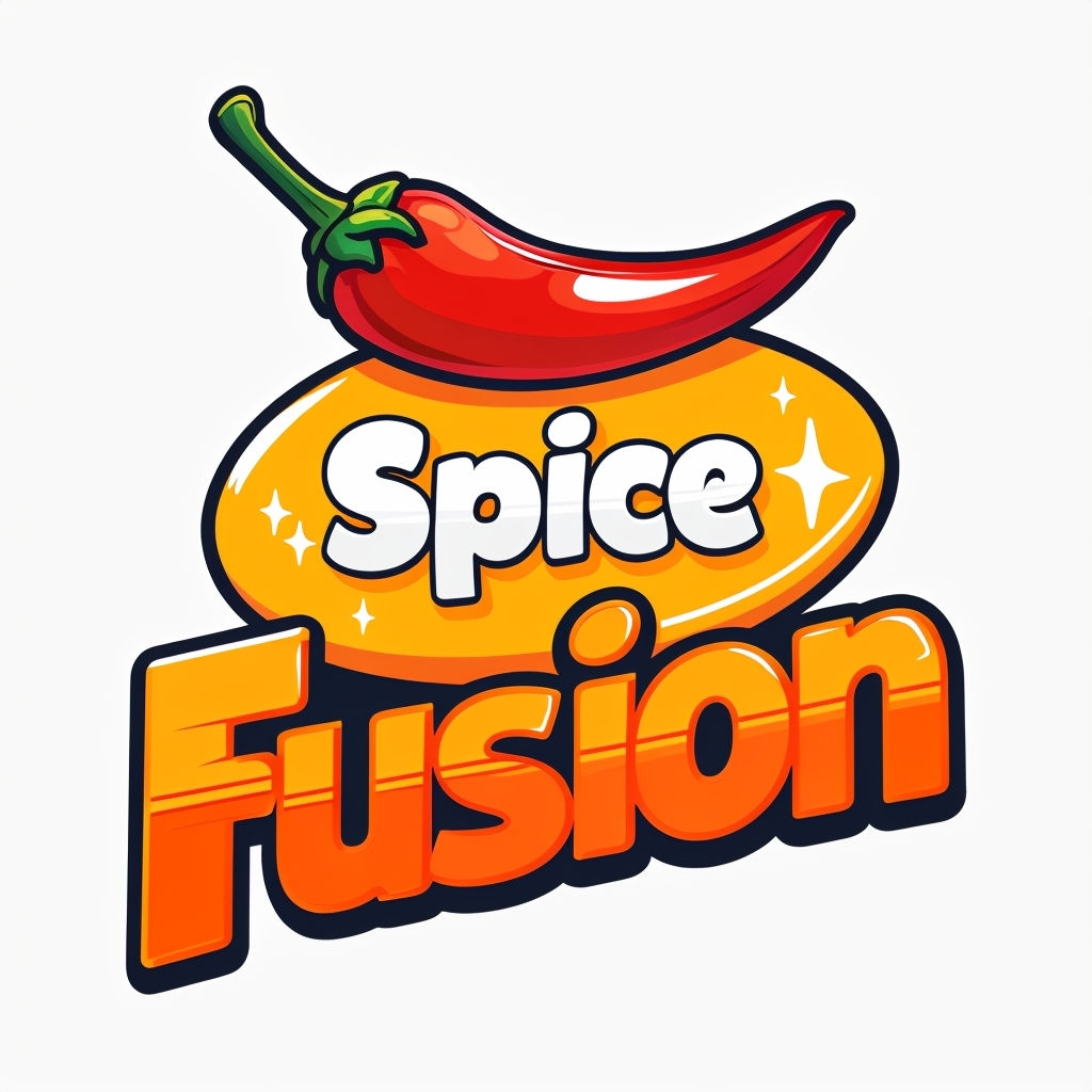 Vibrant Cartoon Spice Fusion Logo with Chili Pepper Accent