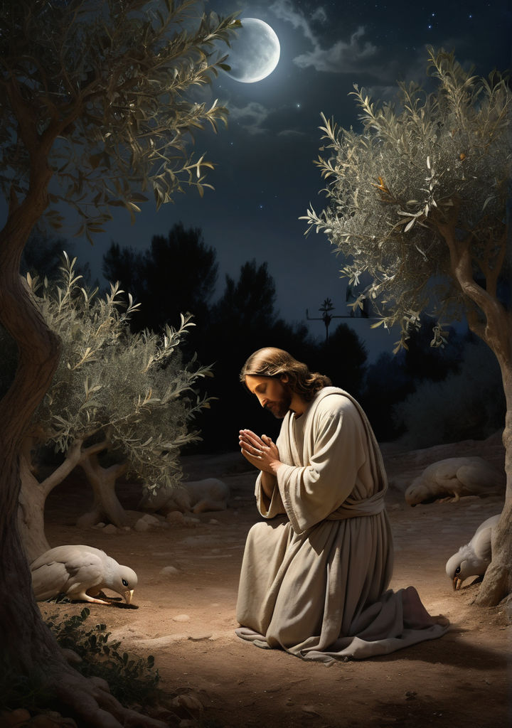 Jesus kneeling in the Garden of Gethsemane by Reinaldo Santos - Playground