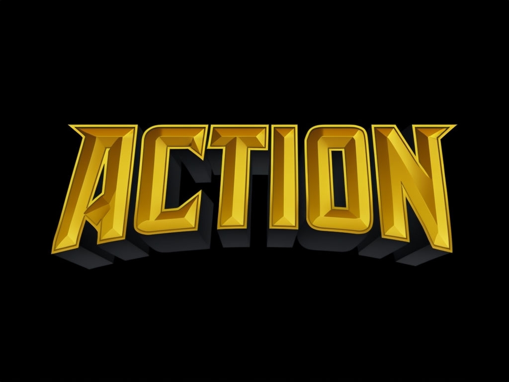 Bold Metallic Gold ACTION Text Logo on Black Background