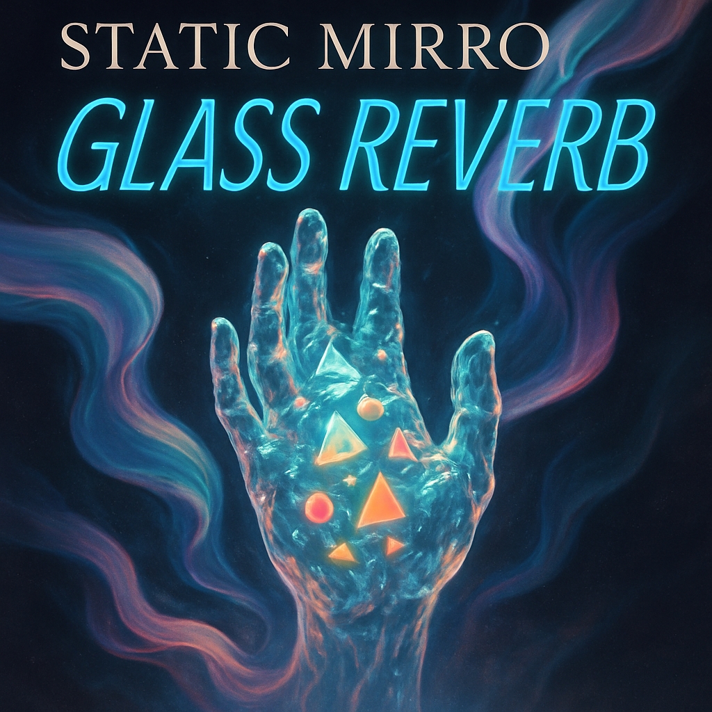 Translucent Neon Blue Hand with Colorful Geometric Shapes Spotify Album Cover