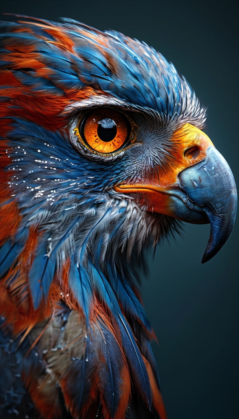 Vibrant Blue Bird of Prey with Amber Eye Close-Up Mobile Wallpaper