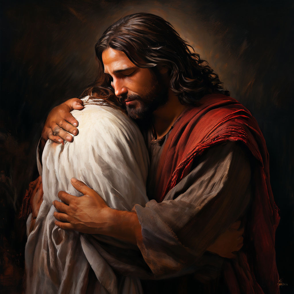 Jesus hugs a man by Чарли Чаплин - Playground