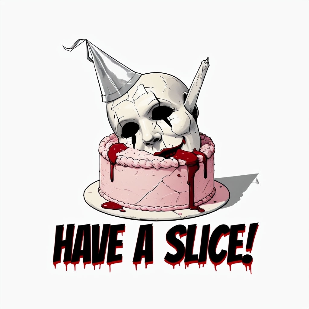 Creepy Clown Mask Birthday Cake Illustration T-Shirt