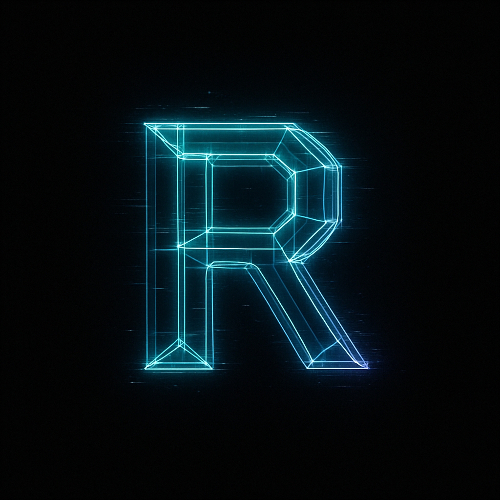Futuristic Neon Blue Letter R Artwork for Monogram Design