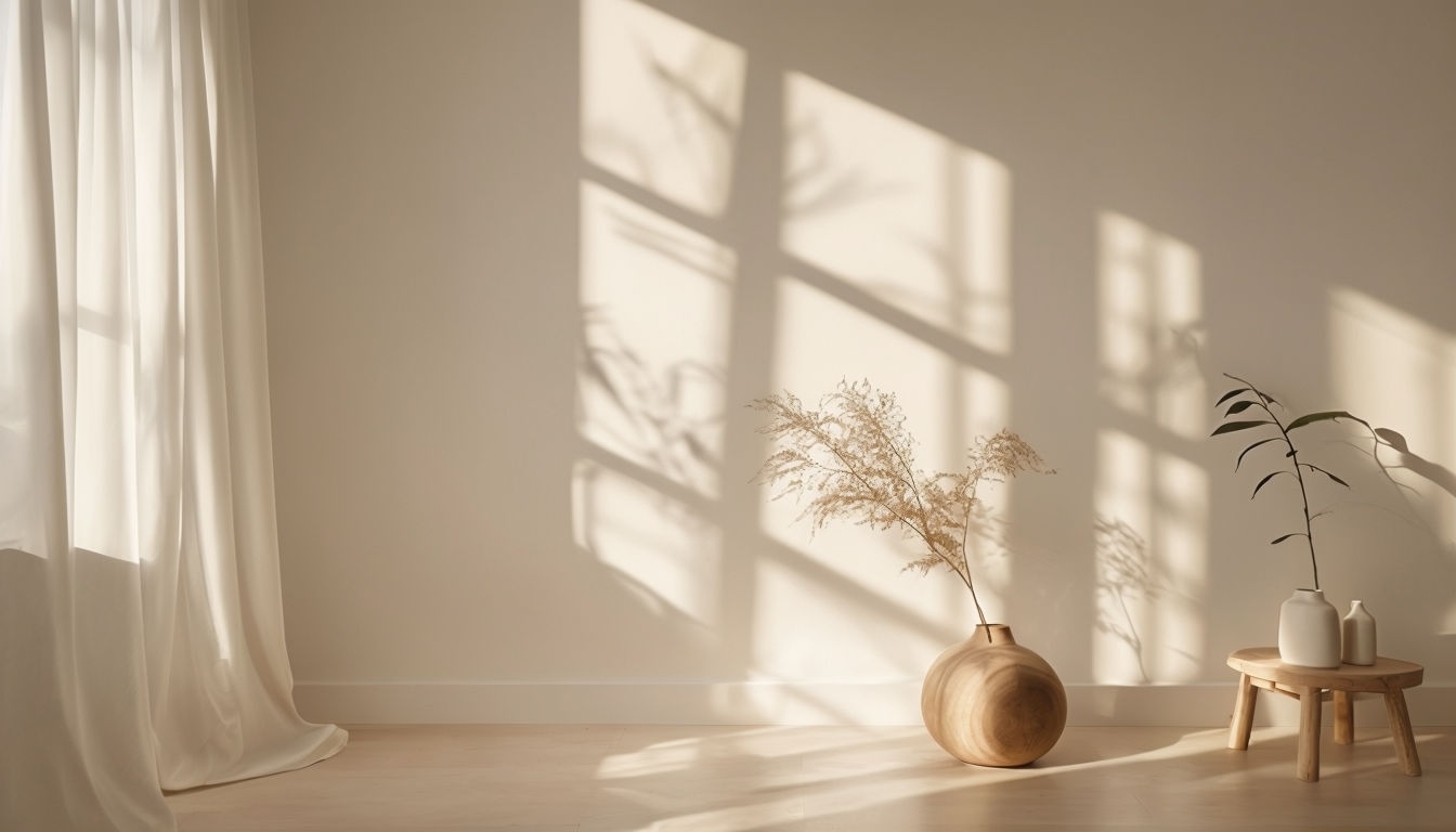 Serene Minimalist Interior Scene with Natural Light Background