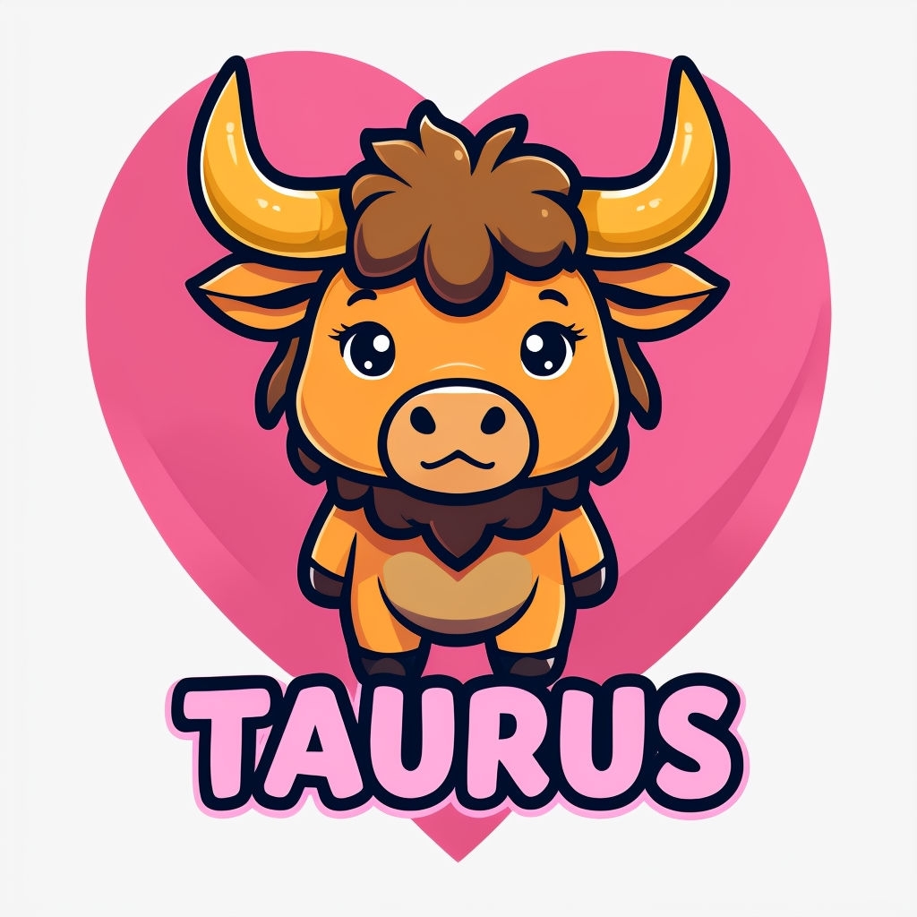 Cute Cartoon Taurus Bull Character with Heart Background Mug