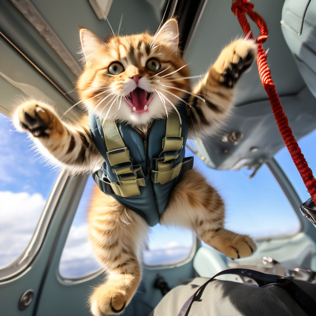 Real photo of a cat jumping from a plane with a rope by Mobz Kxxj ...