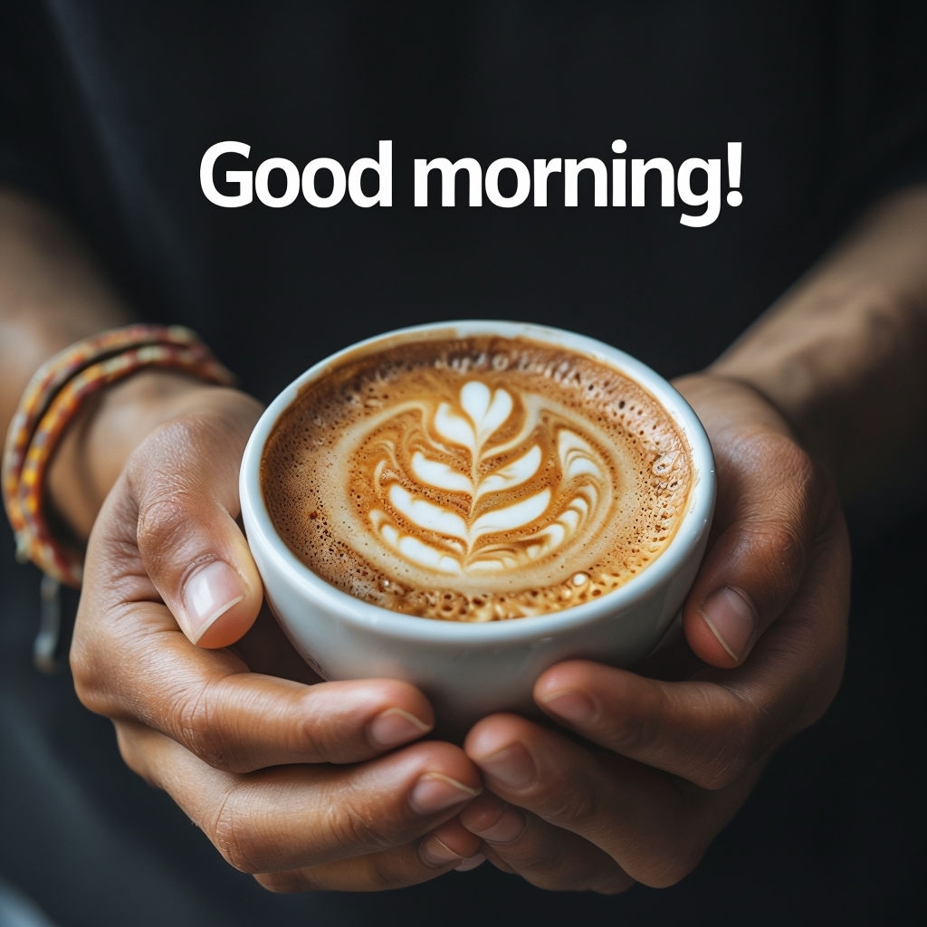 Warm Latte Art Coffee Hands Photography for Good Morning Social Media Post