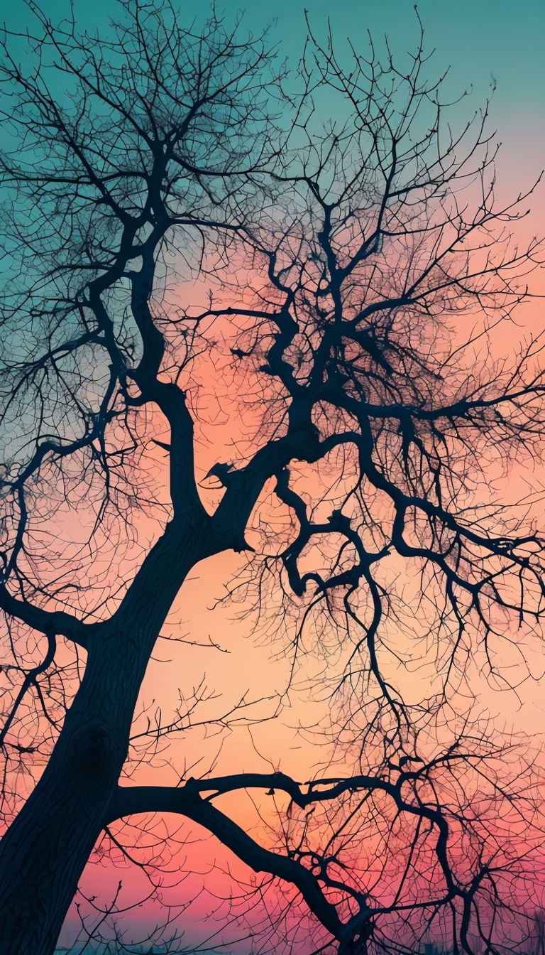 Tranquil Sunset Landscape with Elegant Tree Silhouette Mobile Wallpaper