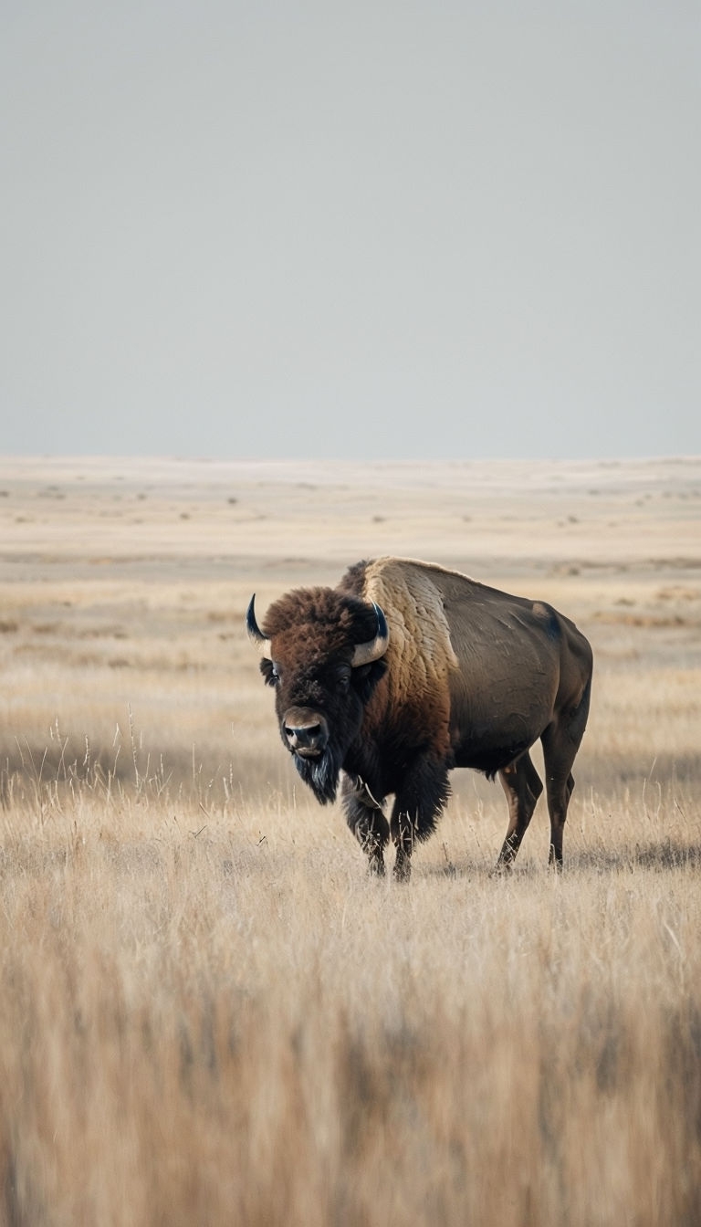 American Bison Grazing in Serene Natural Landscape Mobile Wallpaper