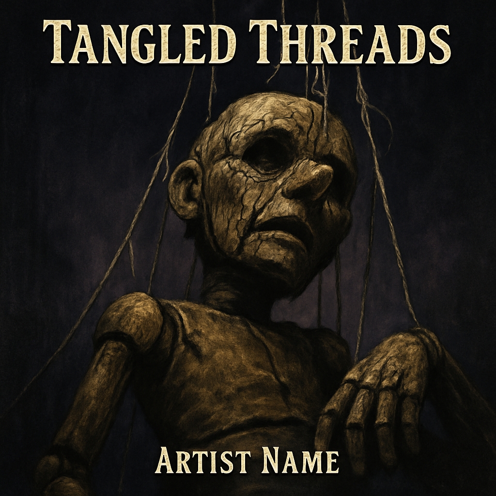 Eerie Marionette Puppet Artwork with Tangled Threads Design Spotify Album Cover