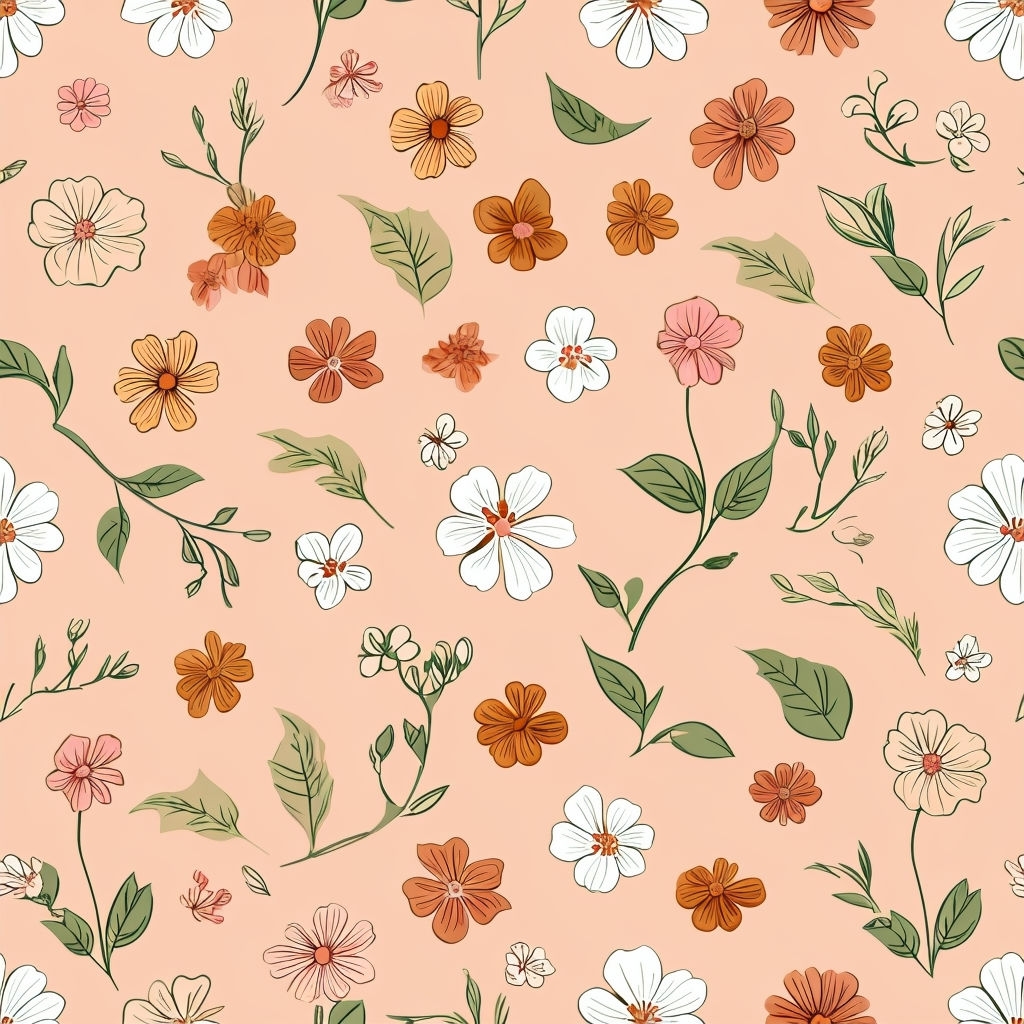 Vintage Floral Seamless Pattern with Peach Background Design