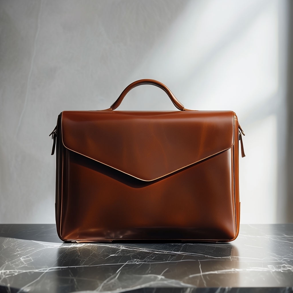 Sophisticated Chestnut Leather Briefcase Still Life Photograph Mockup
