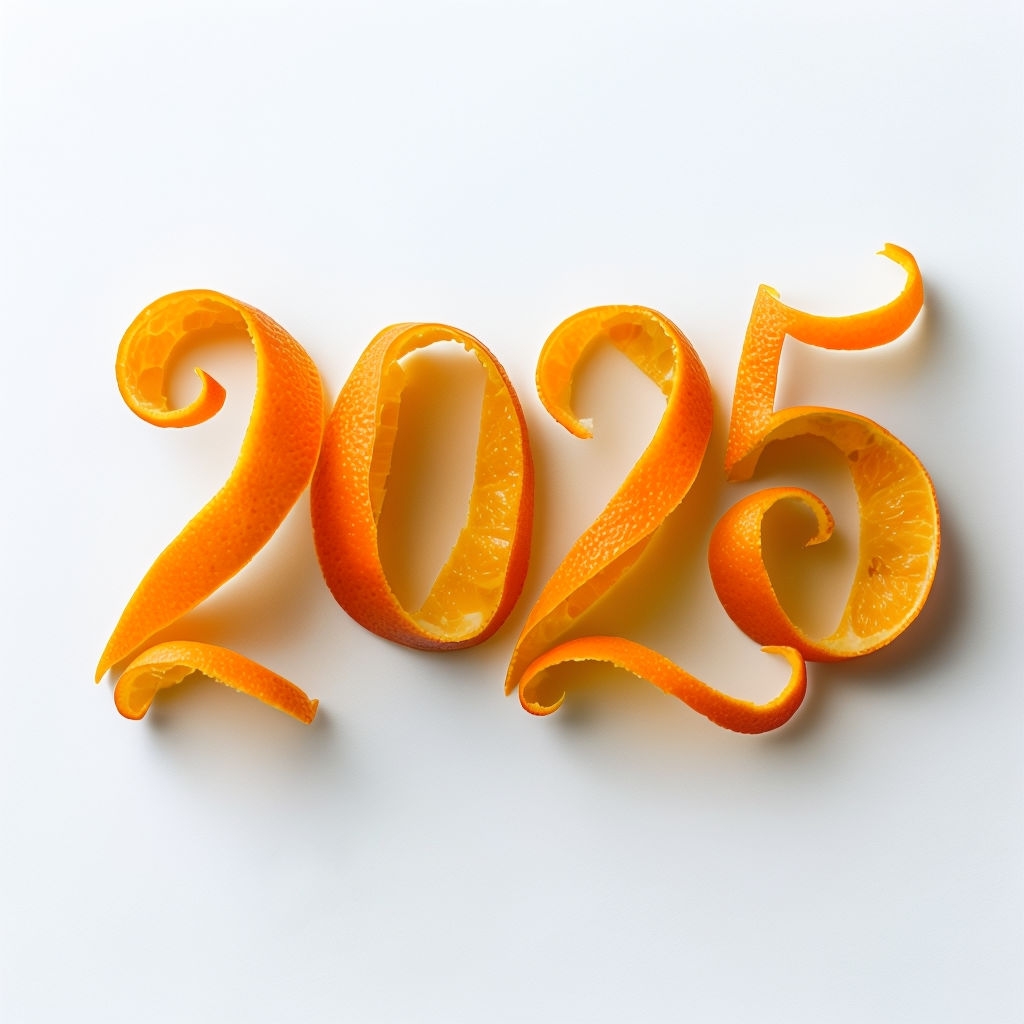 Vibrant Citrus Peel 2025 Typography Art on White Background Poster