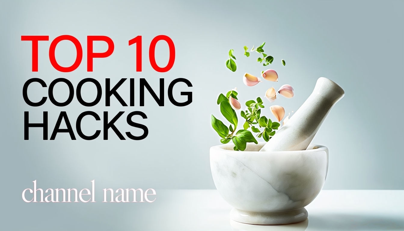 Dynamic TOP 10 Cooking Hacks YouTube Thumbnail Design Social Media Post