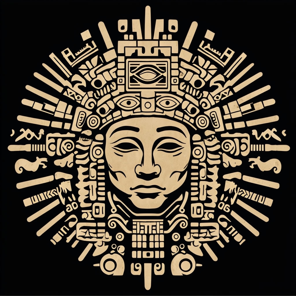 Intricate Mesoamerican Aztec Face Design T-Shirt