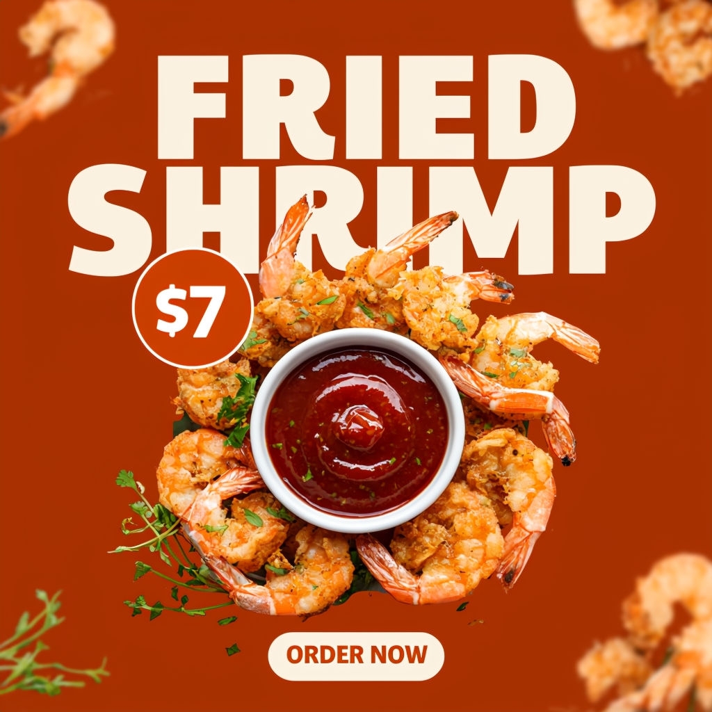 Delicious Fried Shrimp with Sweet Chili Sauce Promotional Banner Social Media Post